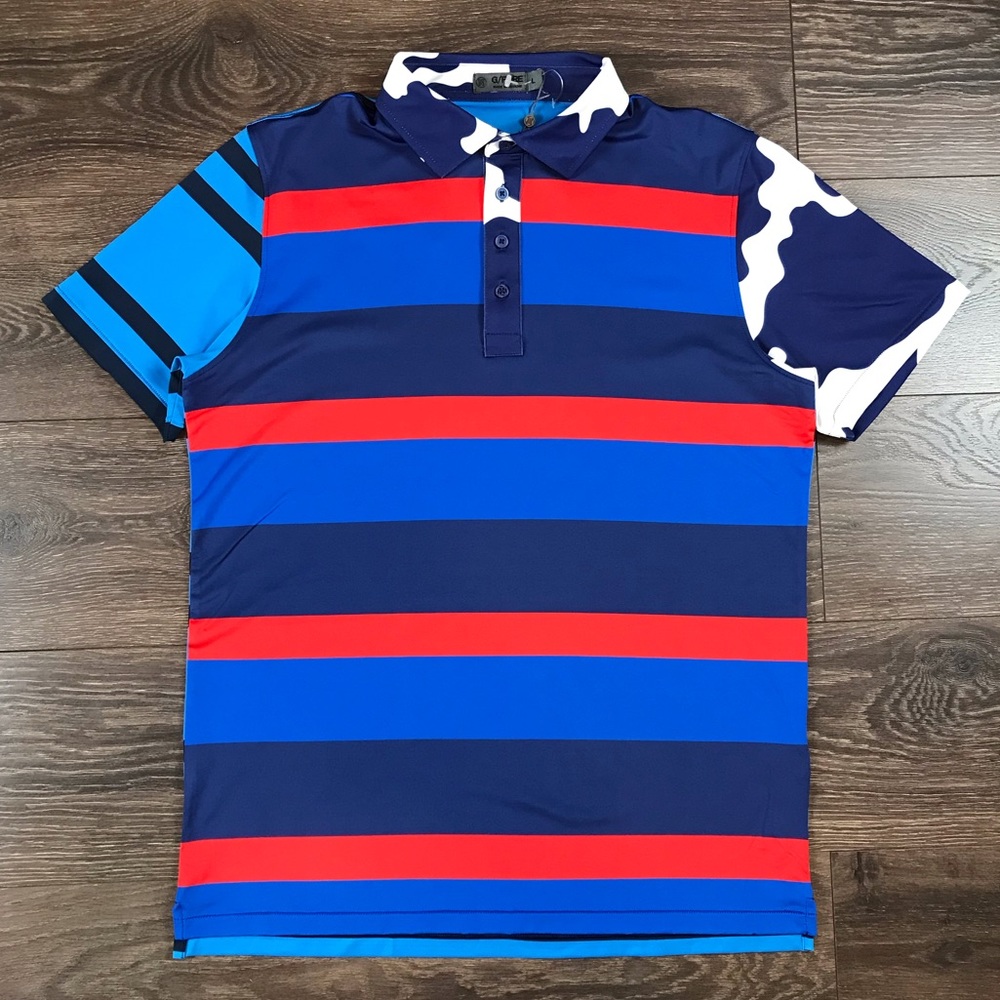 G/Force Mens Performance Tech Modern Spread Collar Stripe Polo Golf Sport Shirt